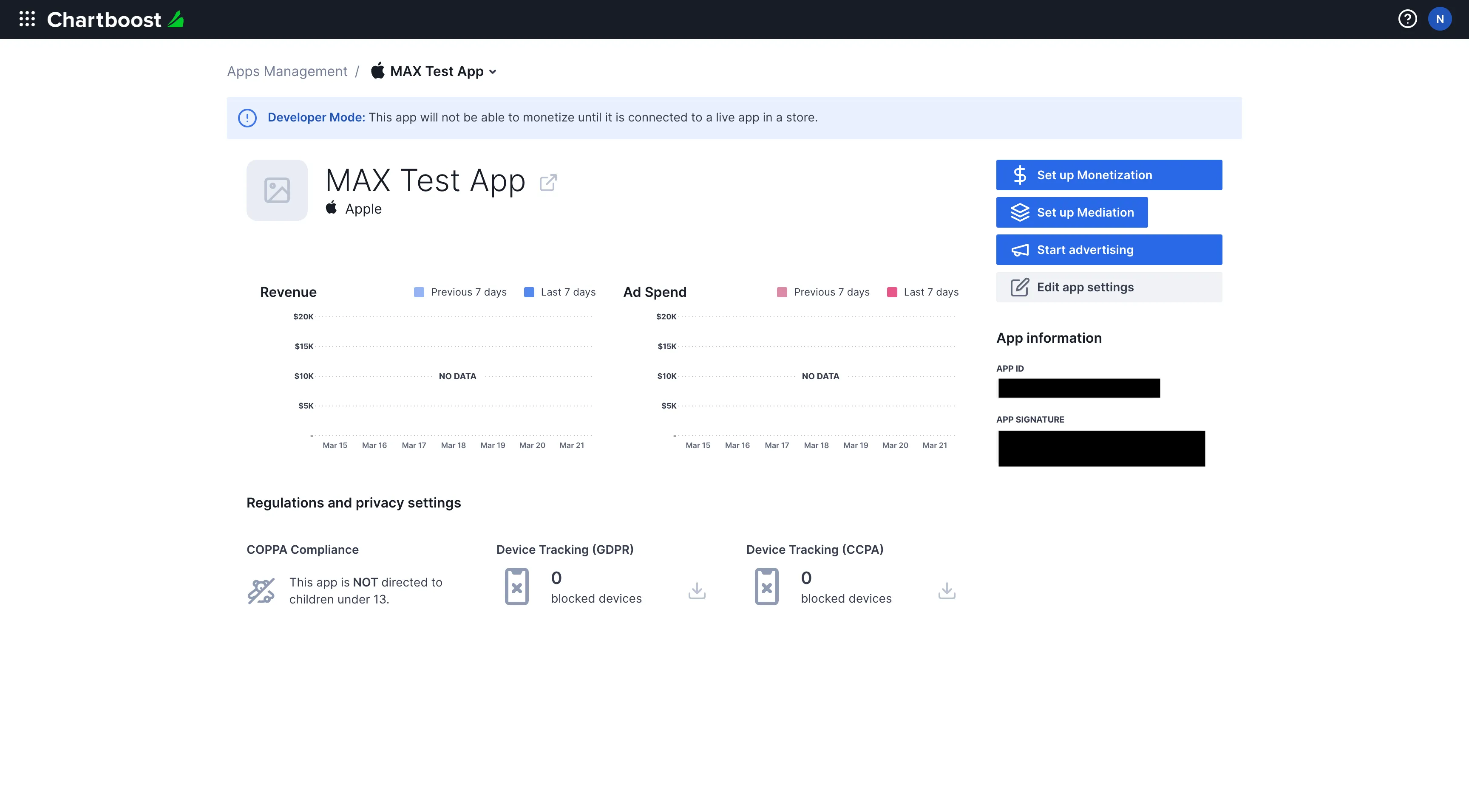 Apps management. App information. App I.D. App Signature.