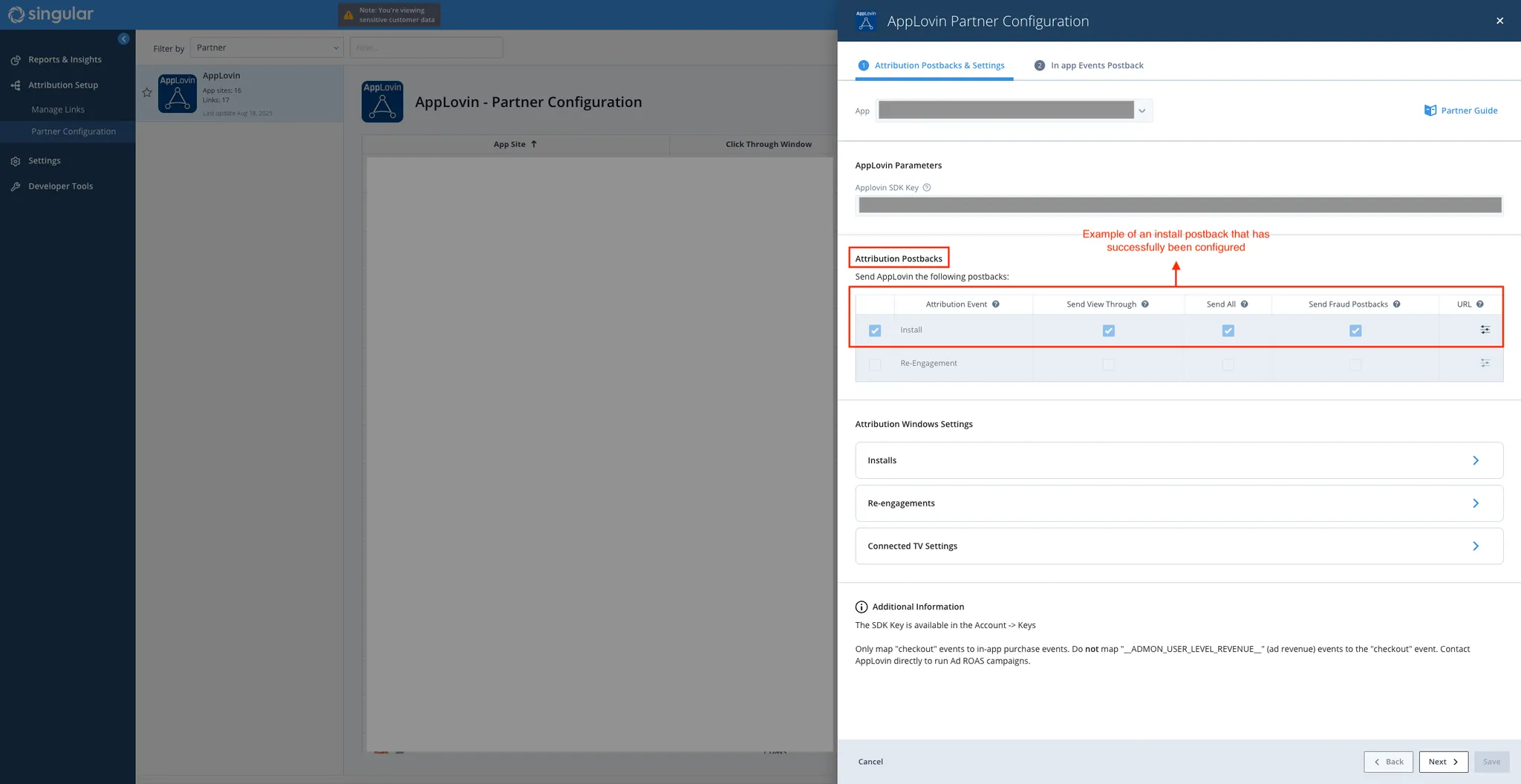 Axon by AppLovin Partner Configuration. Attribution Postbacks & Settings. Attribution Postbacks. Send Axon by AppLovin the following postbacks. Example of an install postback that has successfully been configured.