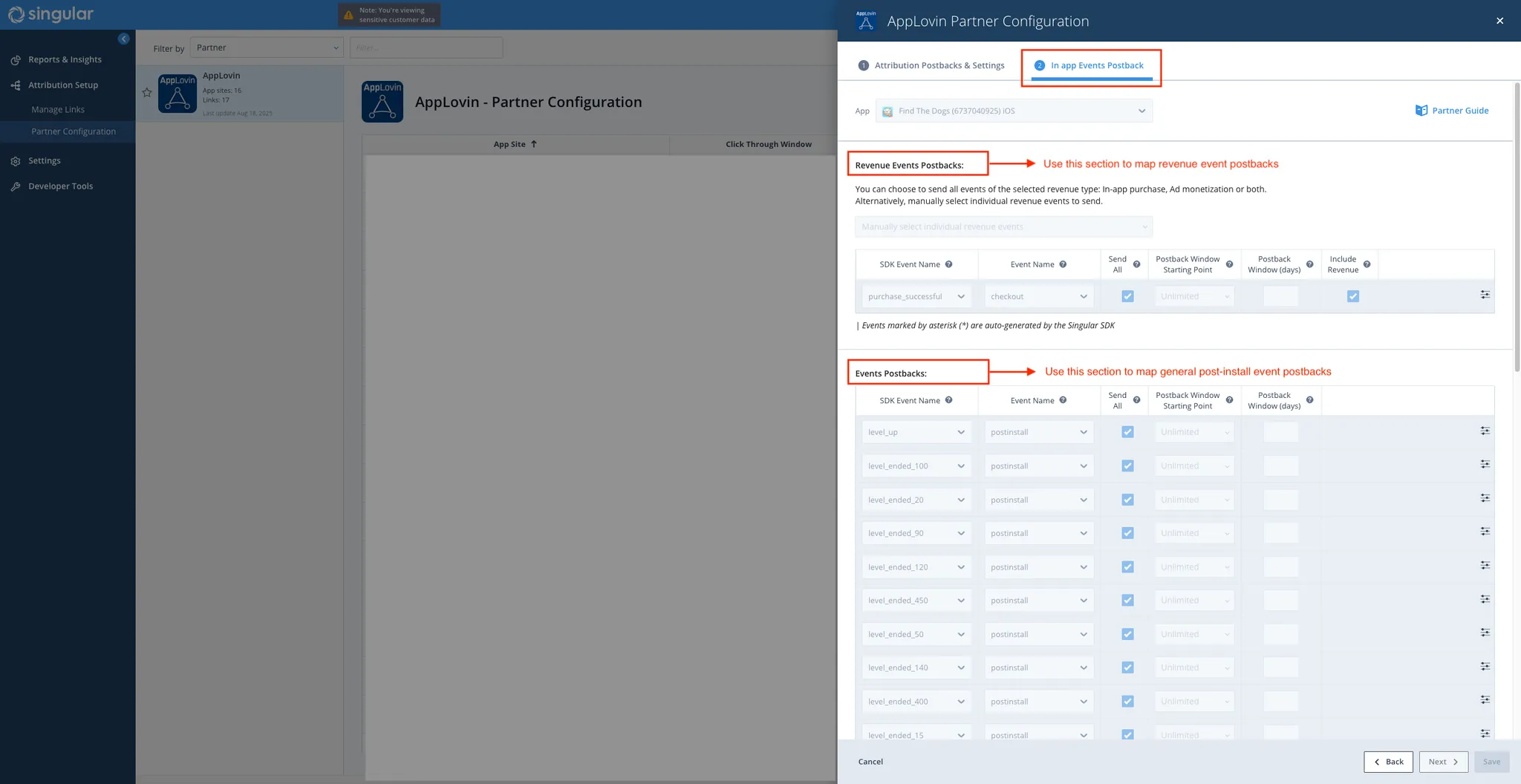 Axon by AppLovin Partner Configuration. In app Events Postback. Revenue Events Postbacks: Use this section to map revenue event postbacks. Events Postbacks: Use this section to map general post-install event postbacks.