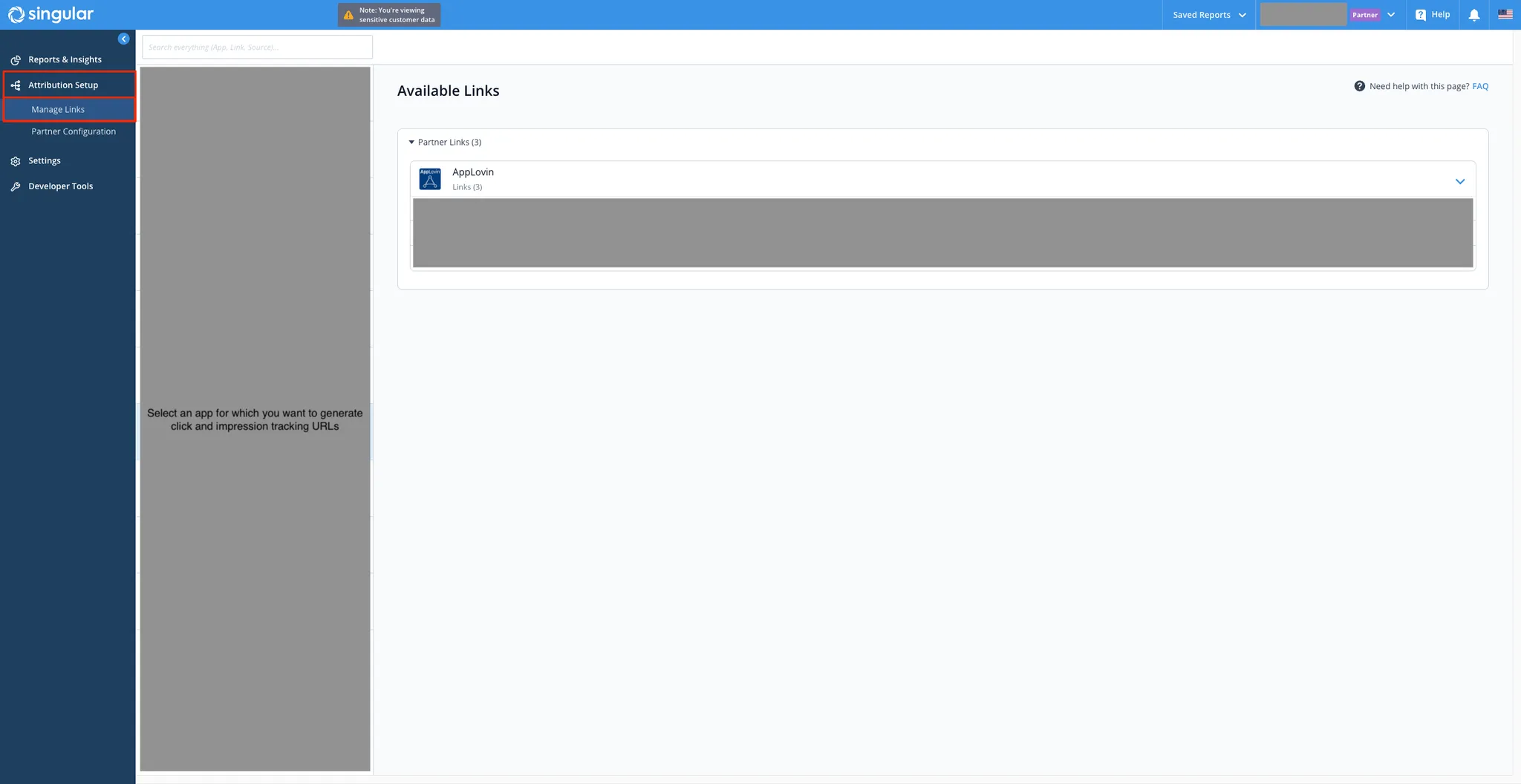 Attribution Setup > Manage Links. Select an app for which you want to generate click and impression tracking URLs. Available Links.
